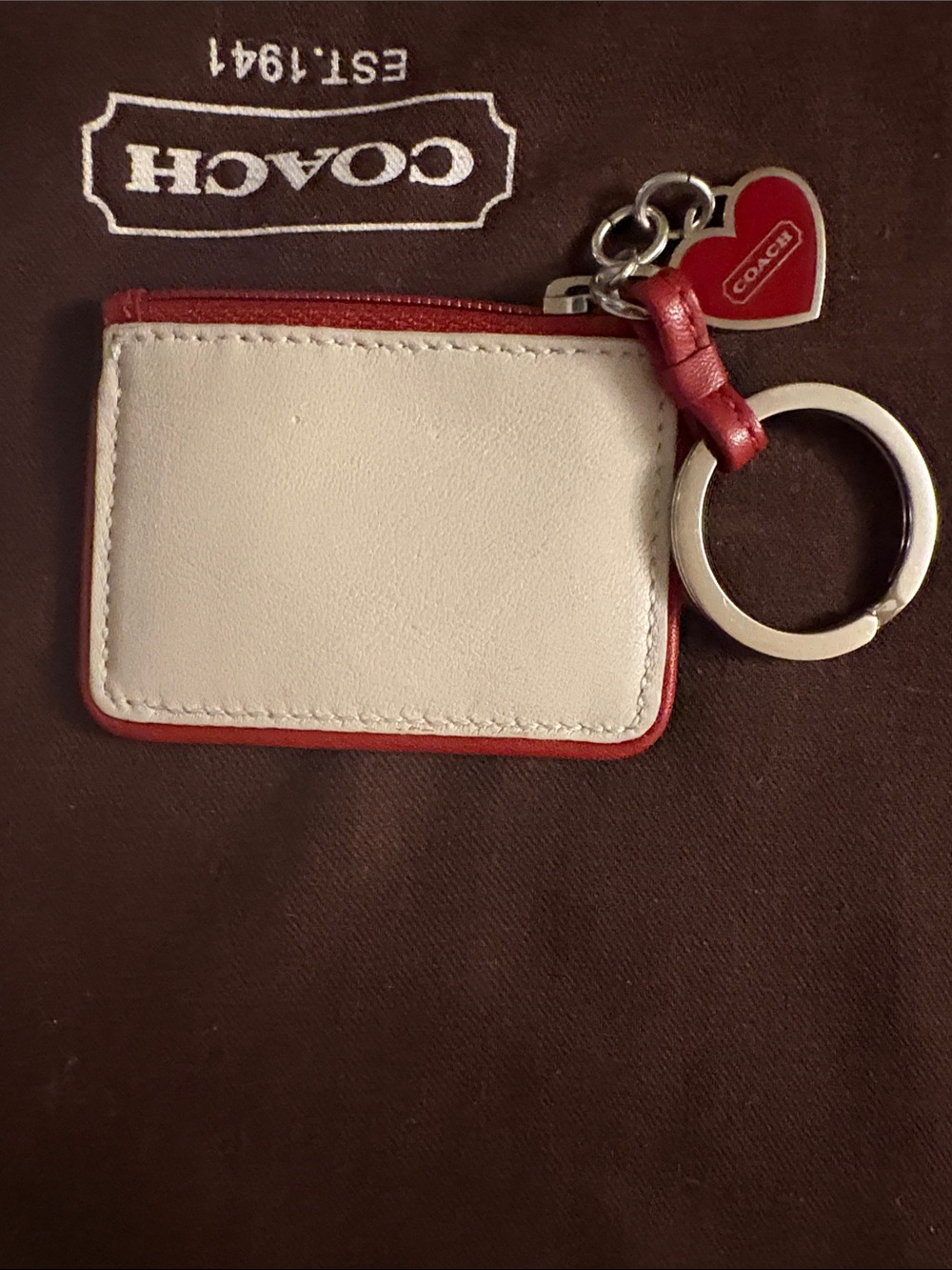 Coach Red and White Keychain Wallet with Heart Charm